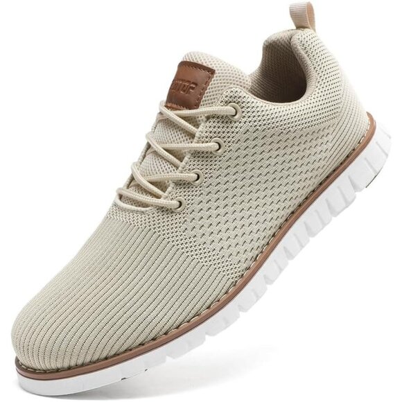 🆕Men Beige Running Walking Shoes, Lightweight Casual, EVA Outsole, Breathable - Picture 1 of 7